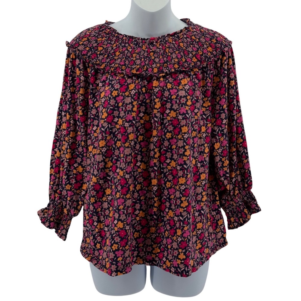 Fat Face Cotton Floral Blouse Womens Smocked Boho Top Size 12